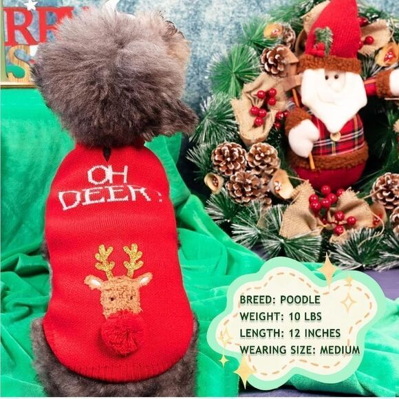 NWT cyeollo Dog Christmas Sweater Reindeer Knitted Turtleneck with Leash Access - Picture 2 of 8